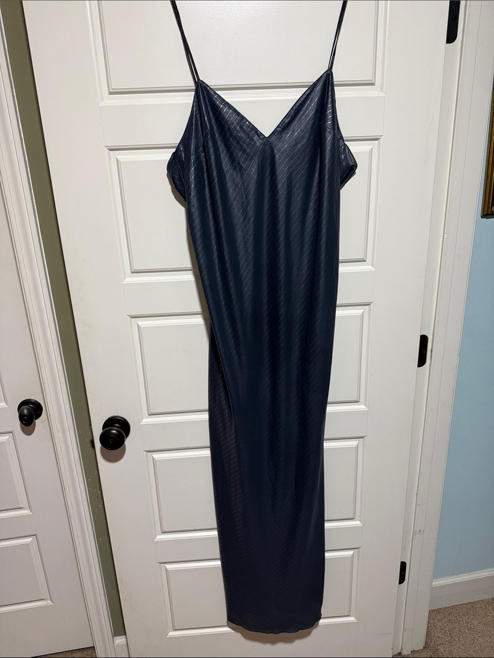 Y2K Victoria's Secret satin Open Back Maxi Gown Women's large grey pinstripe
